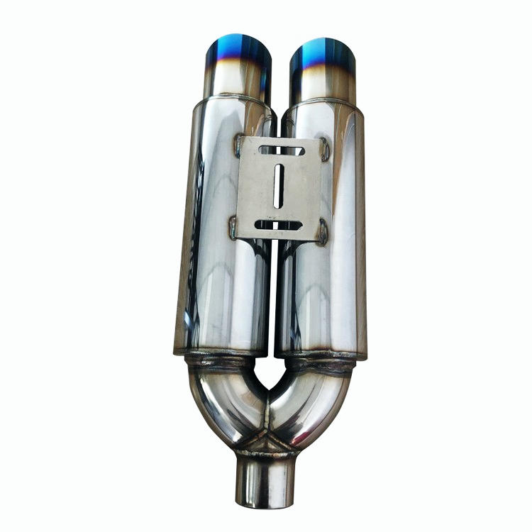 3.5" Dual Burnt Slant Tip T-304 Stainless Muffler Exhaust + Silencer Universal 3