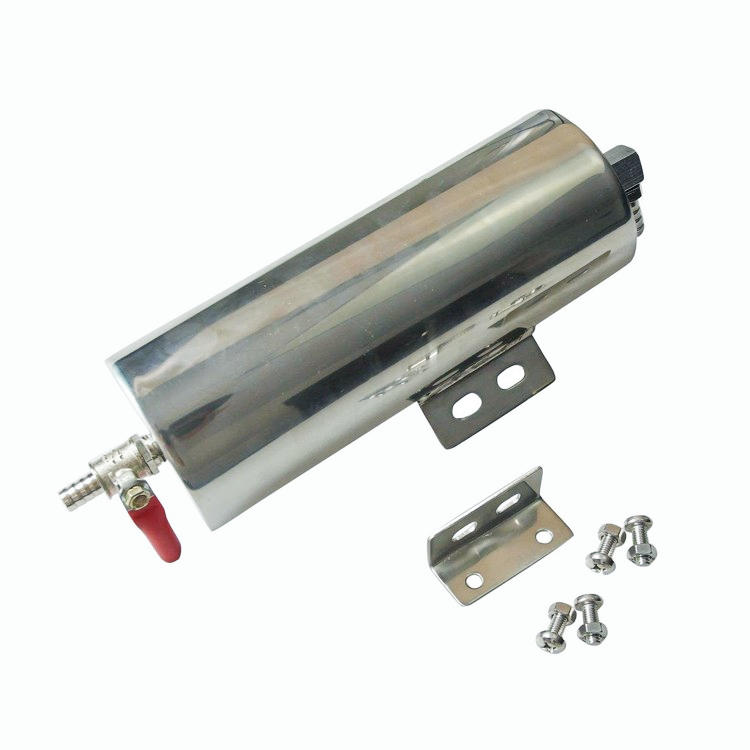 New 3" x 8" Polished Stainless Radiator Over Flow Tank Can W/ Drain Valve 20oz