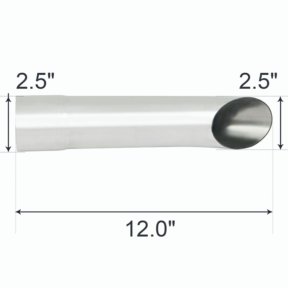 Bolt-on Exhaust Tip 2.5" Inlet/Outlet 12" Long Diesel Stainless Steel Turn Down