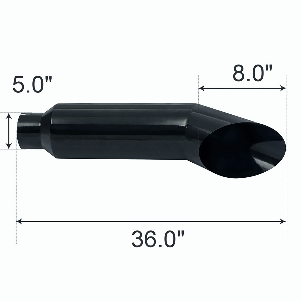 Miter Black 5" Inlet 8"Outlet 36" Long Diesel Smoker Exhaust Stack Tip Angle Cut