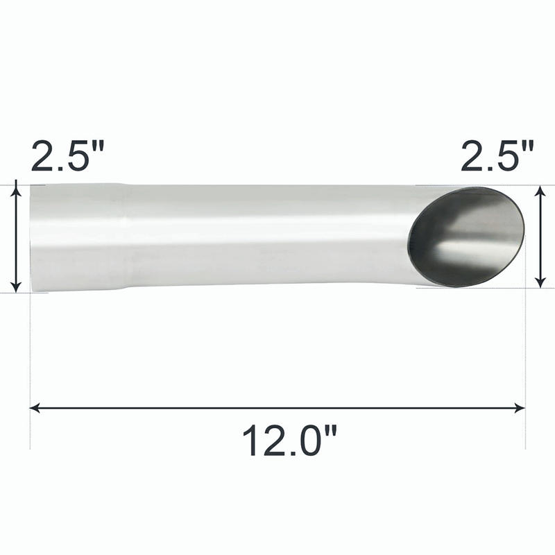 Bolt-on Exhaust Tip 2.5" Inlet/Outlet 12" Long Diesel Stainless Steel Turn Down