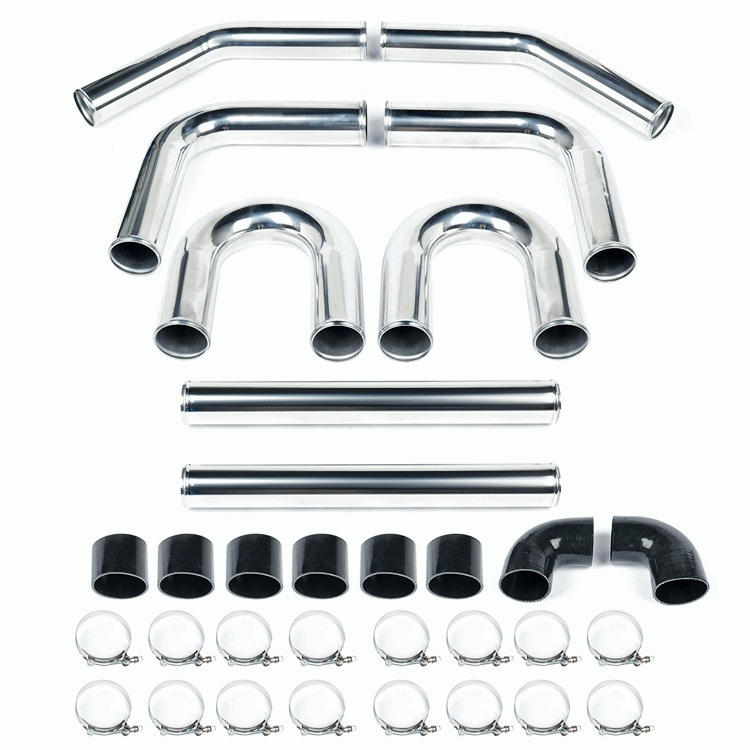 3Inch 76mm Polished Aluminum Turbo Intercooler Pipe Kit + Black Hose + Clamp